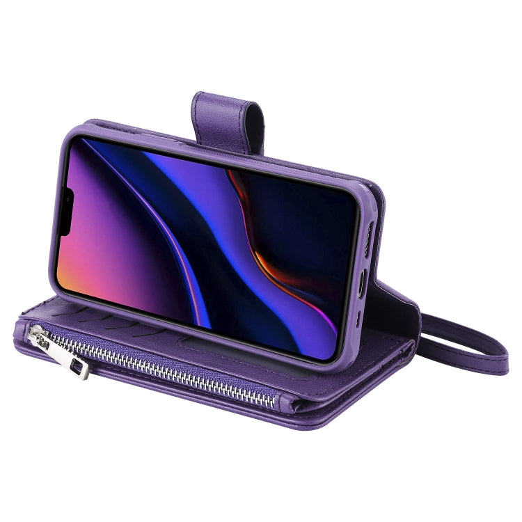 For iPhone 11 Pro 2 in 1 Solid Color Zipper Shockproof Protective Case with Card Slots & Bracket & Photo Holder & Wallet Function