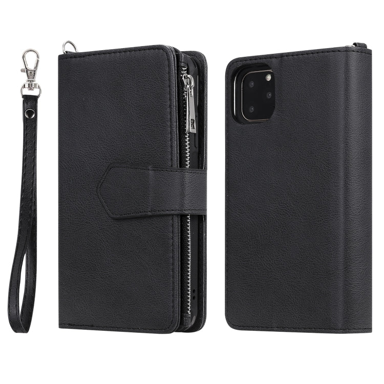 For iPhone 11 Pro Max 2 in 1 Solid Color Zipper Shockproof Protective Case with Card Slots & Bracket & Photo Holder & Wallet Function