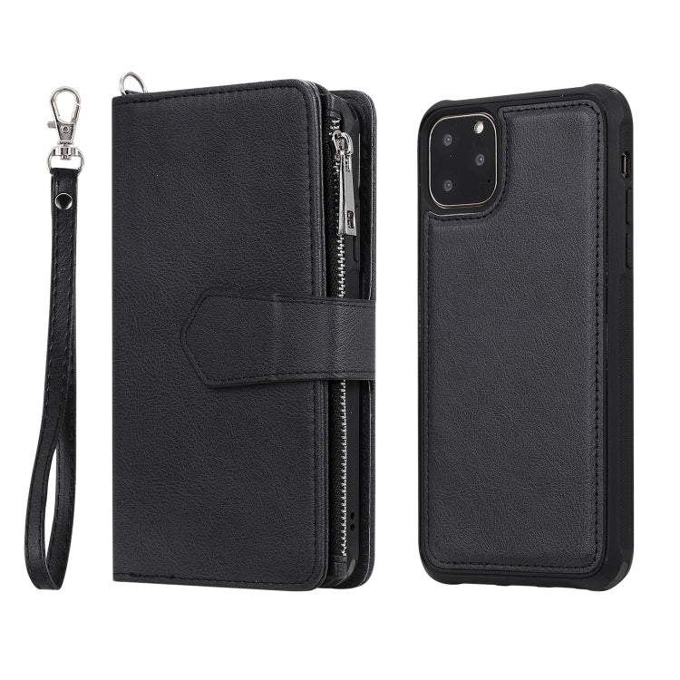 For iPhone 11 Pro Max 2 in 1 Solid Color Zipper Shockproof Protective Case with Card Slots & Bracket & Photo Holder & Wallet Function