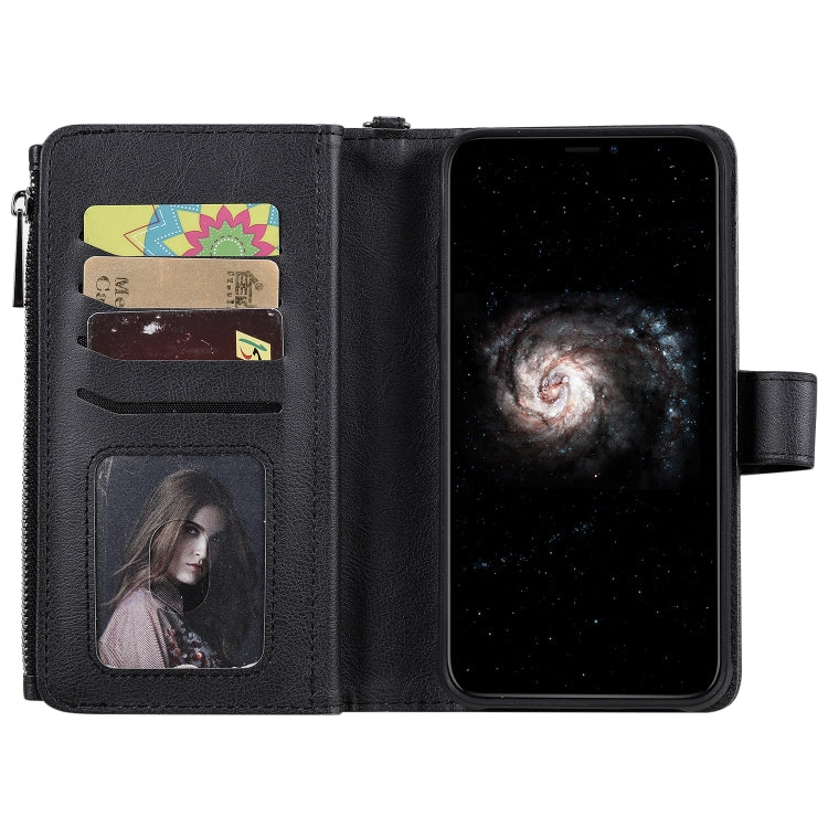 For iPhone 11 Pro Max 2 in 1 Solid Color Zipper Shockproof Protective Case with Card Slots & Bracket & Photo Holder & Wallet Function
