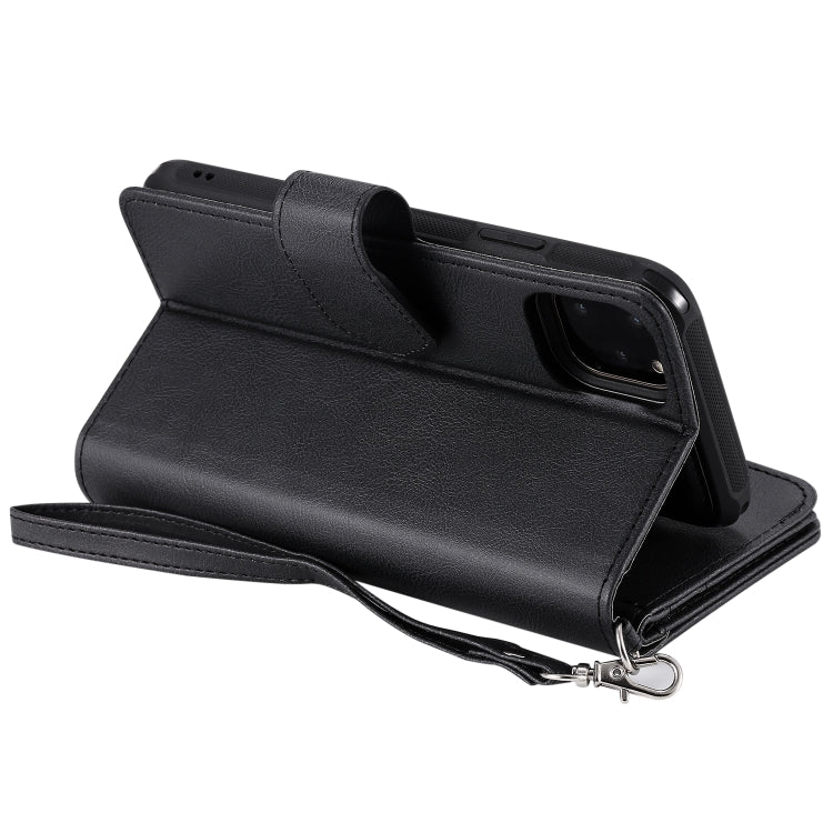 For iPhone 11 Pro Max 2 in 1 Solid Color Zipper Shockproof Protective Case with Card Slots & Bracket & Photo Holder & Wallet Function