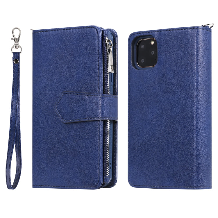 For iPhone 11 Pro Max 2 in 1 Solid Color Zipper Shockproof Protective Case with Card Slots & Bracket & Photo Holder & Wallet Function