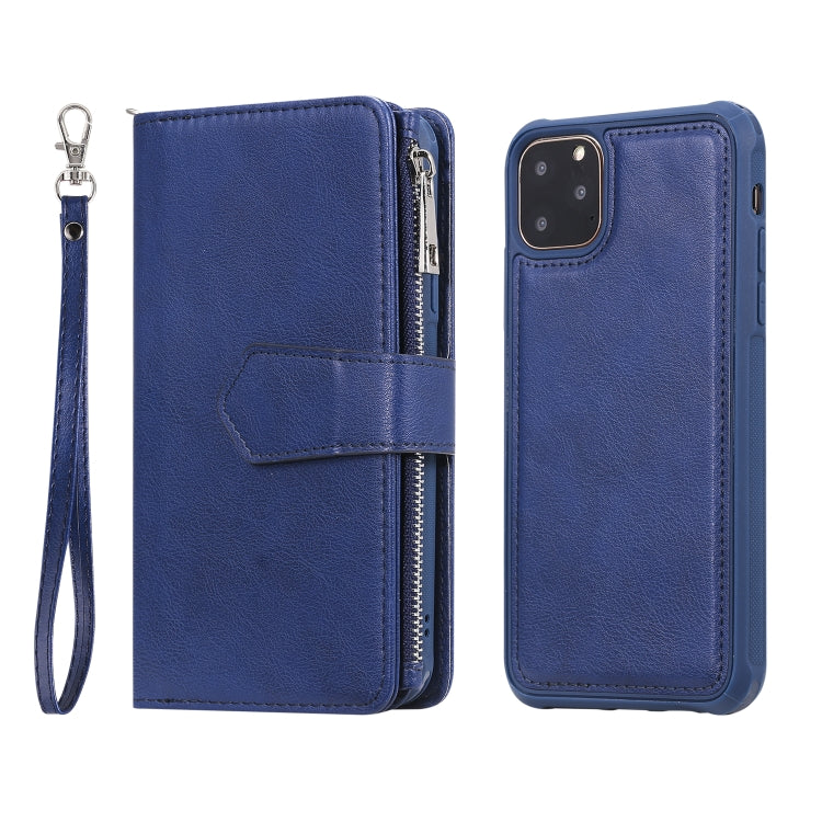 For iPhone 11 Pro Max 2 in 1 Solid Color Zipper Shockproof Protective Case with Card Slots & Bracket & Photo Holder & Wallet Function