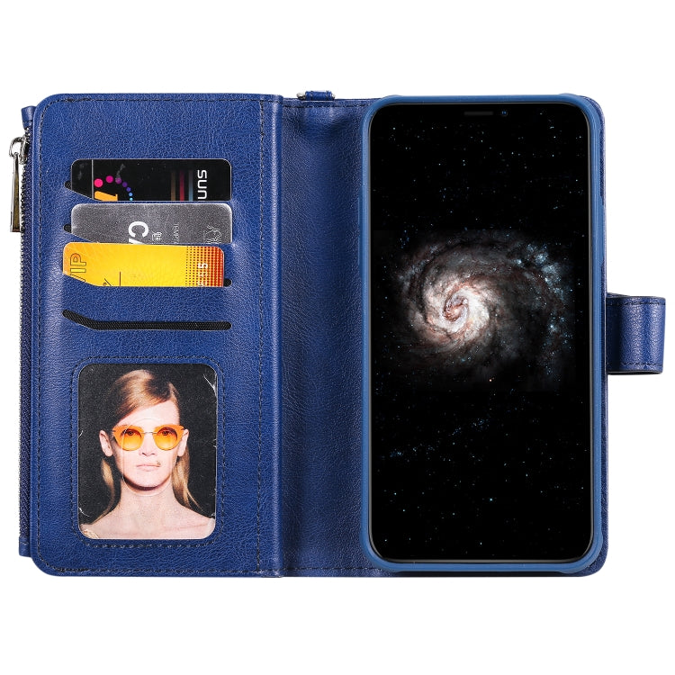 For iPhone 11 Pro Max 2 in 1 Solid Color Zipper Shockproof Protective Case with Card Slots & Bracket & Photo Holder & Wallet Function