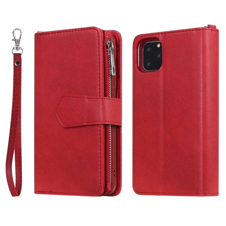 For iPhone 11 Pro Max 2 in 1 Solid Color Zipper Shockproof Protective Case with Card Slots & Bracket & Photo Holder & Wallet Function