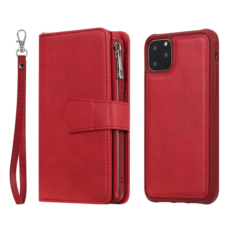 For iPhone 11 Pro Max 2 in 1 Solid Color Zipper Shockproof Protective Case with Card Slots & Bracket & Photo Holder & Wallet Function
