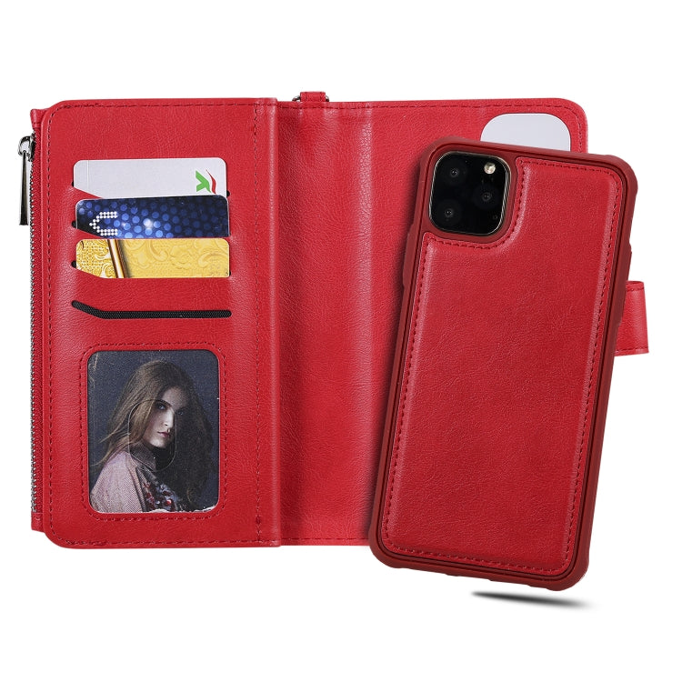 For iPhone 11 Pro Max 2 in 1 Solid Color Zipper Shockproof Protective Case with Card Slots & Bracket & Photo Holder & Wallet Function