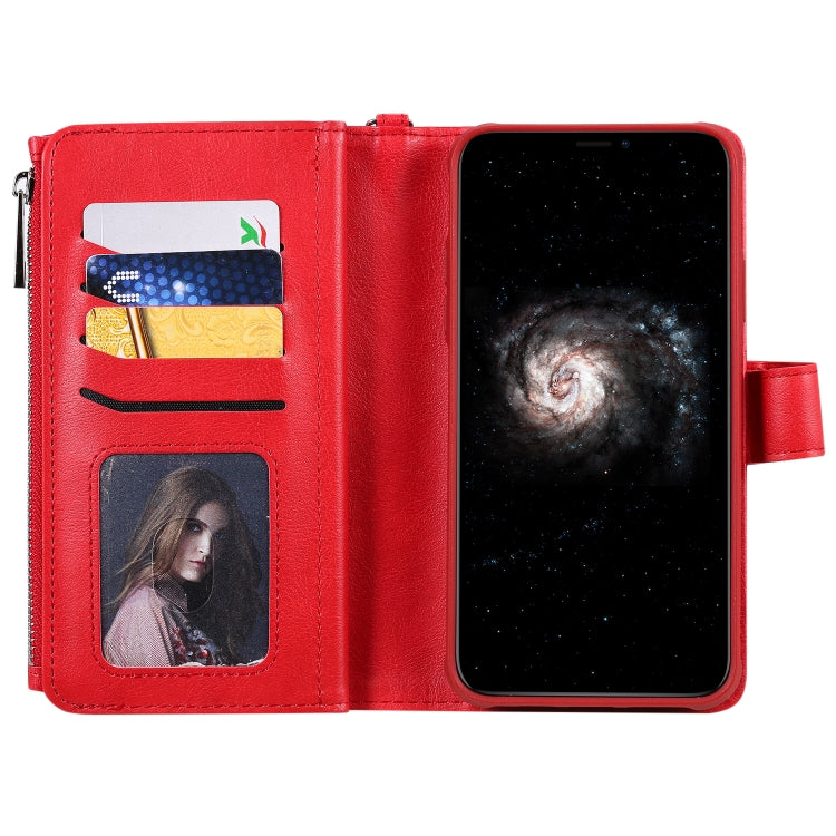 For iPhone 11 Pro Max 2 in 1 Solid Color Zipper Shockproof Protective Case with Card Slots & Bracket & Photo Holder & Wallet Function