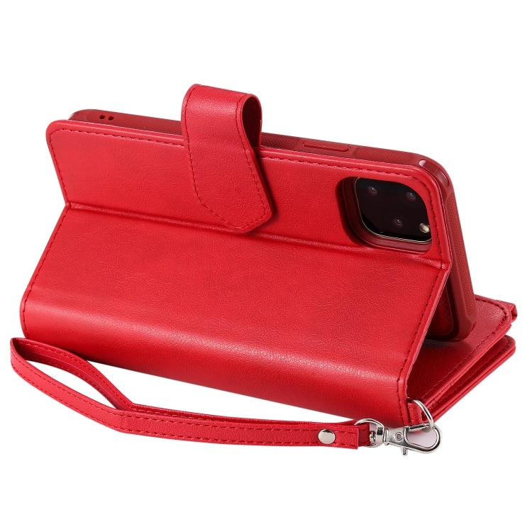 For iPhone 11 Pro Max 2 in 1 Solid Color Zipper Shockproof Protective Case with Card Slots & Bracket & Photo Holder & Wallet Function