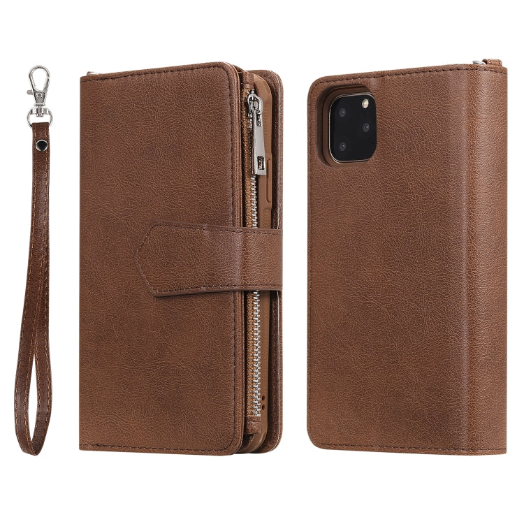 For iPhone 11 Pro Max 2 in 1 Solid Color Zipper Shockproof Protective Case with Card Slots & Bracket & Photo Holder & Wallet Function