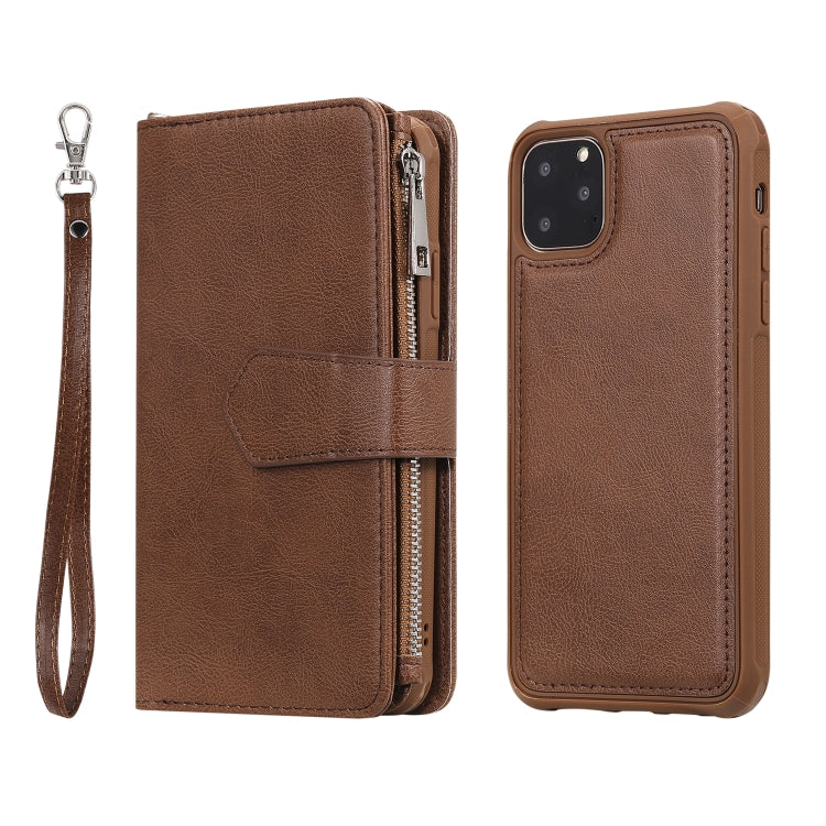 For iPhone 11 Pro Max 2 in 1 Solid Color Zipper Shockproof Protective Case with Card Slots & Bracket & Photo Holder & Wallet Function