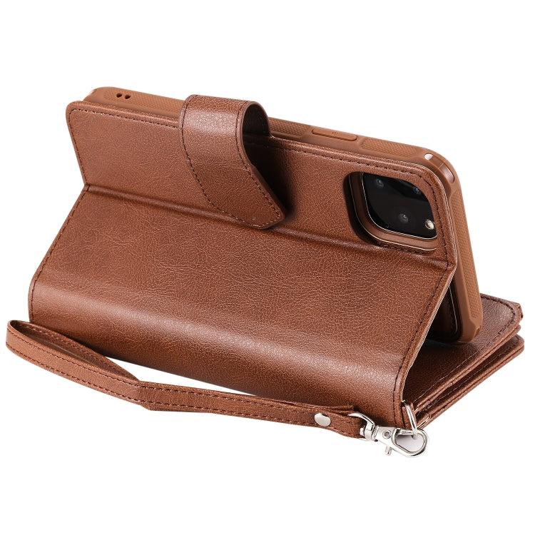 For iPhone 11 Pro Max 2 in 1 Solid Color Zipper Shockproof Protective Case with Card Slots & Bracket & Photo Holder & Wallet Function