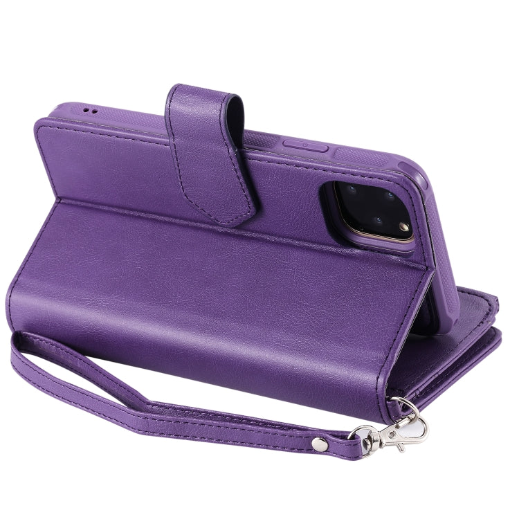 For iPhone 11 Pro Max 2 in 1 Solid Color Zipper Shockproof Protective Case with Card Slots & Bracket & Photo Holder & Wallet Function
