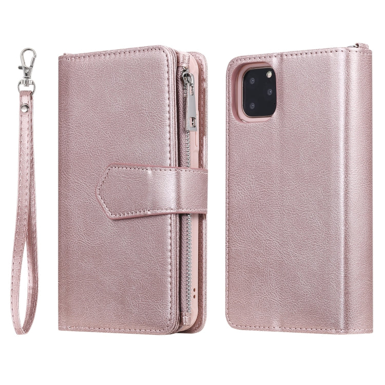 For iPhone 11 Pro Max 2 in 1 Solid Color Zipper Shockproof Protective Case with Card Slots & Bracket & Photo Holder & Wallet Function