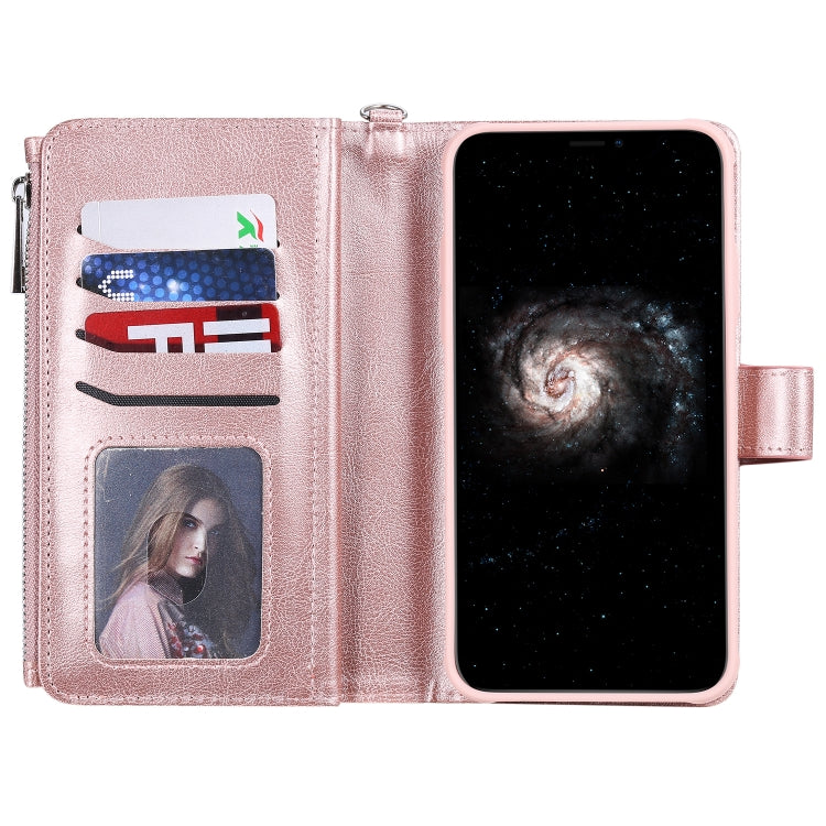 For iPhone 11 Pro Max 2 in 1 Solid Color Zipper Shockproof Protective Case with Card Slots & Bracket & Photo Holder & Wallet Function