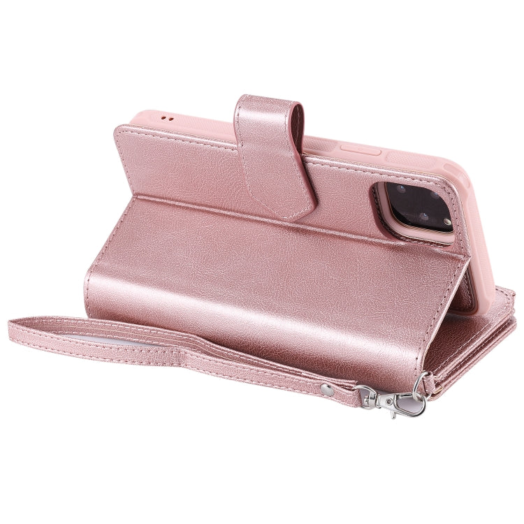For iPhone 11 Pro Max 2 in 1 Solid Color Zipper Shockproof Protective Case with Card Slots & Bracket & Photo Holder & Wallet Function