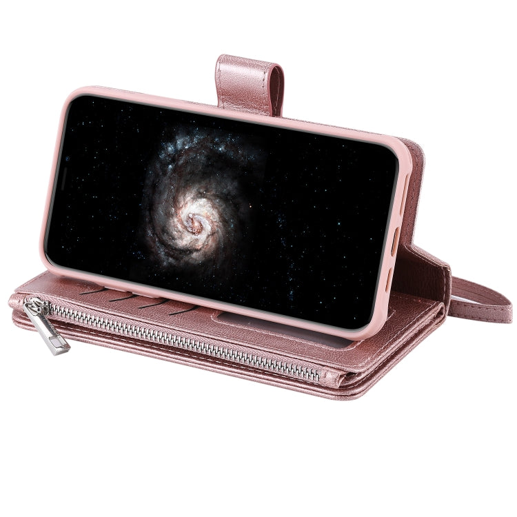 For iPhone 11 Pro Max 2 in 1 Solid Color Zipper Shockproof Protective Case with Card Slots & Bracket & Photo Holder & Wallet Function