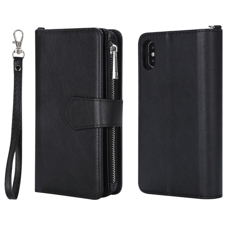 For iPhone X / XS 2 in 1 Solid Color Zipper Shockproof Protective Case with Card Slots & Bracket & Photo Holder & Wallet Function