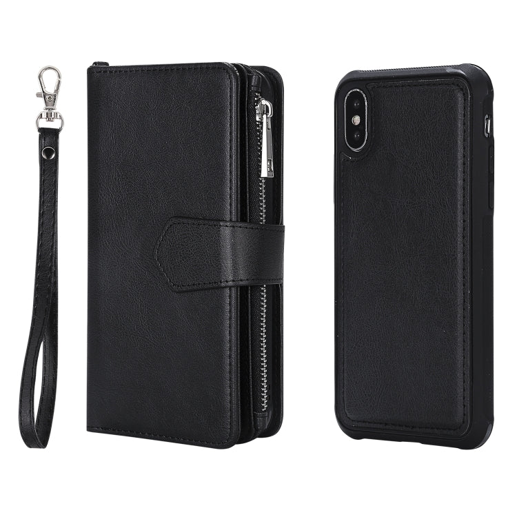 For iPhone X / XS 2 in 1 Solid Color Zipper Shockproof Protective Case with Card Slots & Bracket & Photo Holder & Wallet Function