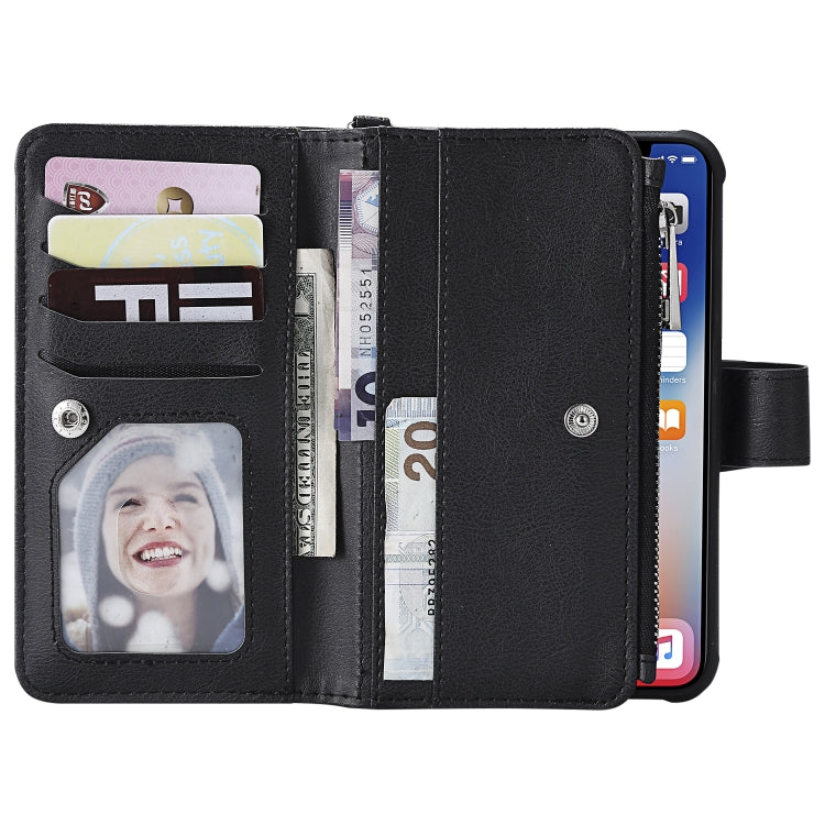 For iPhone X / XS 2 in 1 Solid Color Zipper Shockproof Protective Case with Card Slots & Bracket & Photo Holder & Wallet Function