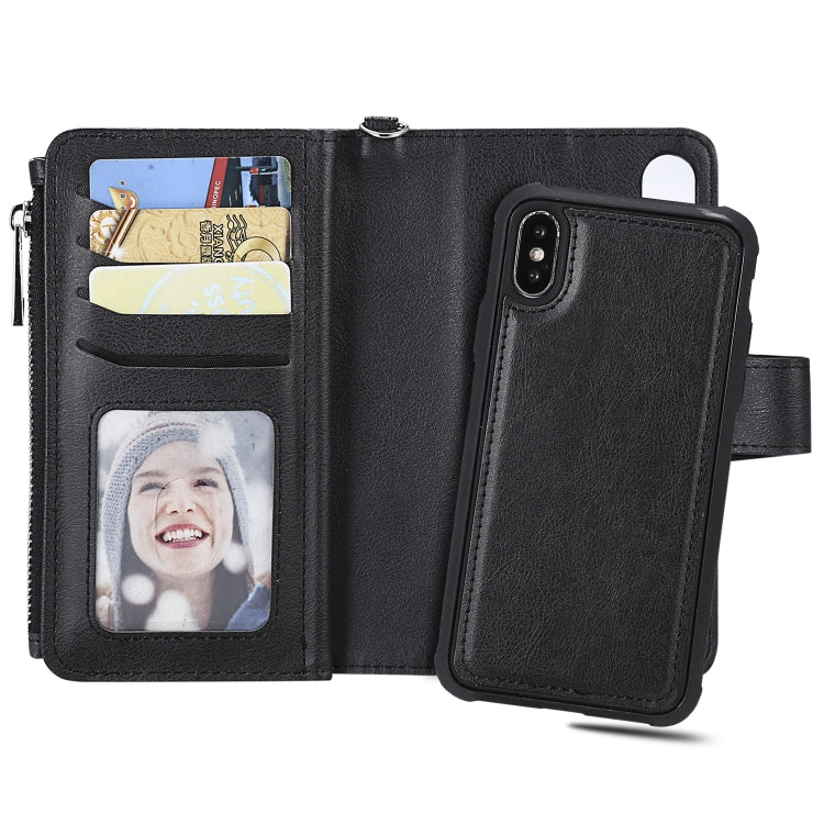 For iPhone X / XS 2 in 1 Solid Color Zipper Shockproof Protective Case with Card Slots & Bracket & Photo Holder & Wallet Function