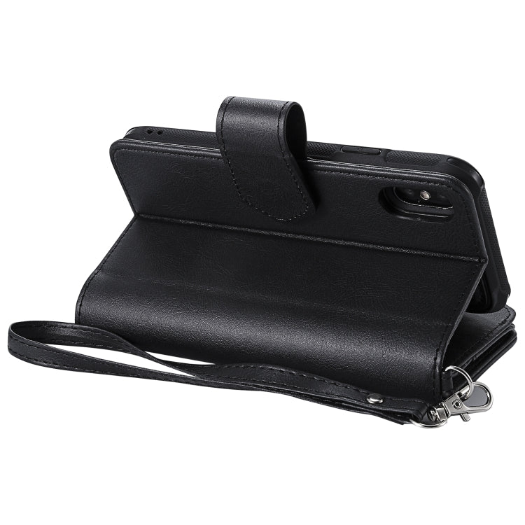 For iPhone X / XS 2 in 1 Solid Color Zipper Shockproof Protective Case with Card Slots & Bracket & Photo Holder & Wallet Function