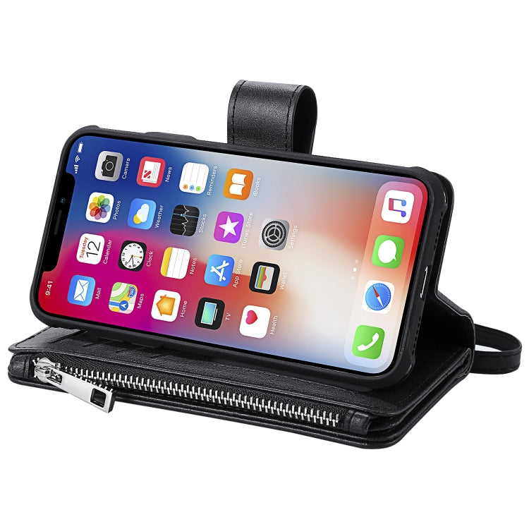 For iPhone X / XS 2 in 1 Solid Color Zipper Shockproof Protective Case with Card Slots & Bracket & Photo Holder & Wallet Function