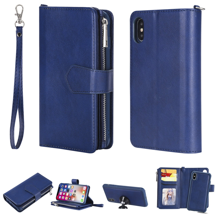 For iPhone X / XS 2 in 1 Solid Color Zipper Shockproof Protective Case with Card Slots & Bracket & Photo Holder & Wallet Function