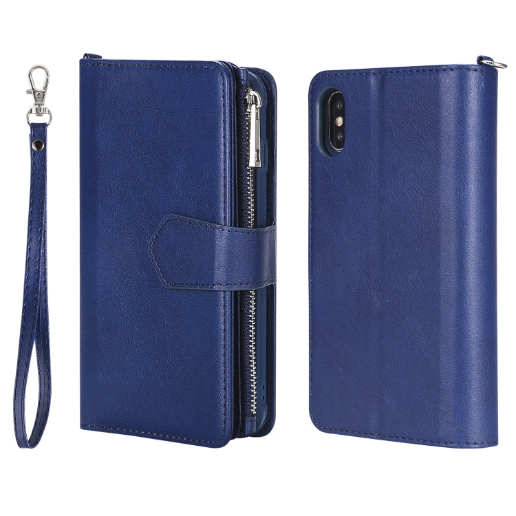 For iPhone X / XS 2 in 1 Solid Color Zipper Shockproof Protective Case with Card Slots & Bracket & Photo Holder & Wallet Function