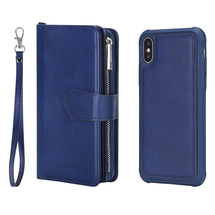 For iPhone X / XS 2 in 1 Solid Color Zipper Shockproof Protective Case with Card Slots & Bracket & Photo Holder & Wallet Function