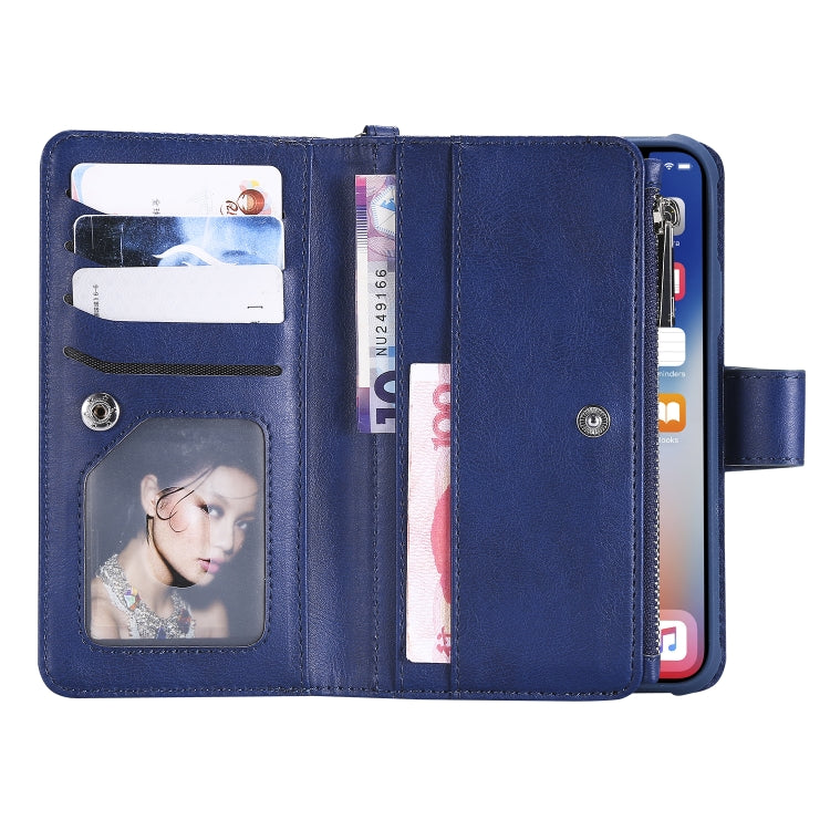 For iPhone X / XS 2 in 1 Solid Color Zipper Shockproof Protective Case with Card Slots & Bracket & Photo Holder & Wallet Function