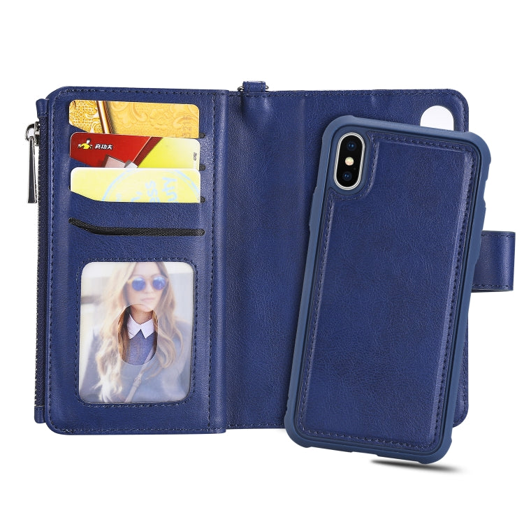For iPhone X / XS 2 in 1 Solid Color Zipper Shockproof Protective Case with Card Slots & Bracket & Photo Holder & Wallet Function