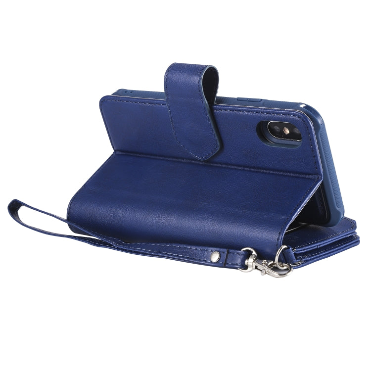 For iPhone X / XS 2 in 1 Solid Color Zipper Shockproof Protective Case with Card Slots & Bracket & Photo Holder & Wallet Function