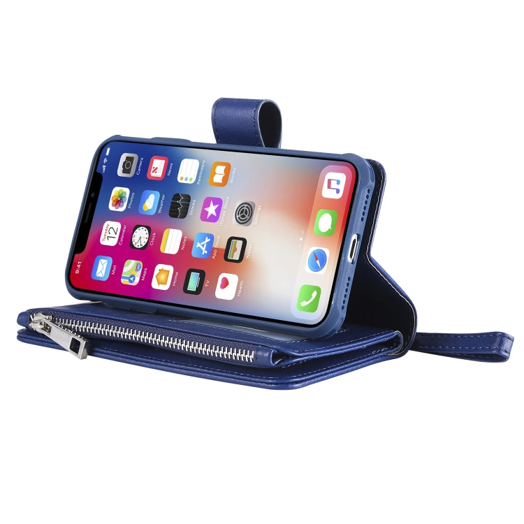 For iPhone X / XS 2 in 1 Solid Color Zipper Shockproof Protective Case with Card Slots & Bracket & Photo Holder & Wallet Function
