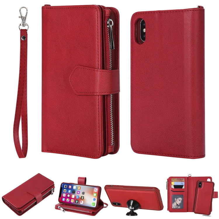 For iPhone X / XS 2 in 1 Solid Color Zipper Shockproof Protective Case with Card Slots & Bracket & Photo Holder & Wallet Function