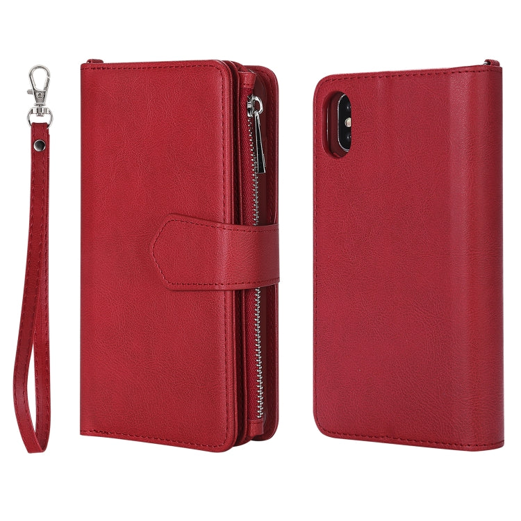 For iPhone X / XS 2 in 1 Solid Color Zipper Shockproof Protective Case with Card Slots & Bracket & Photo Holder & Wallet Function