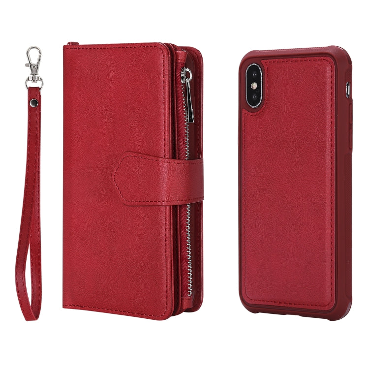 For iPhone X / XS 2 in 1 Solid Color Zipper Shockproof Protective Case with Card Slots & Bracket & Photo Holder & Wallet Function