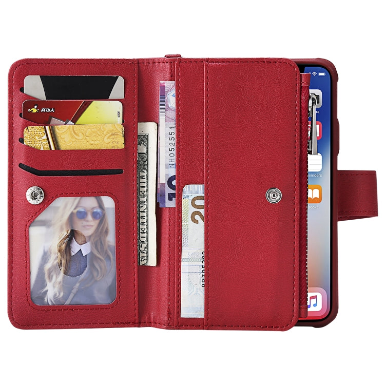 For iPhone X / XS 2 in 1 Solid Color Zipper Shockproof Protective Case with Card Slots & Bracket & Photo Holder & Wallet Function