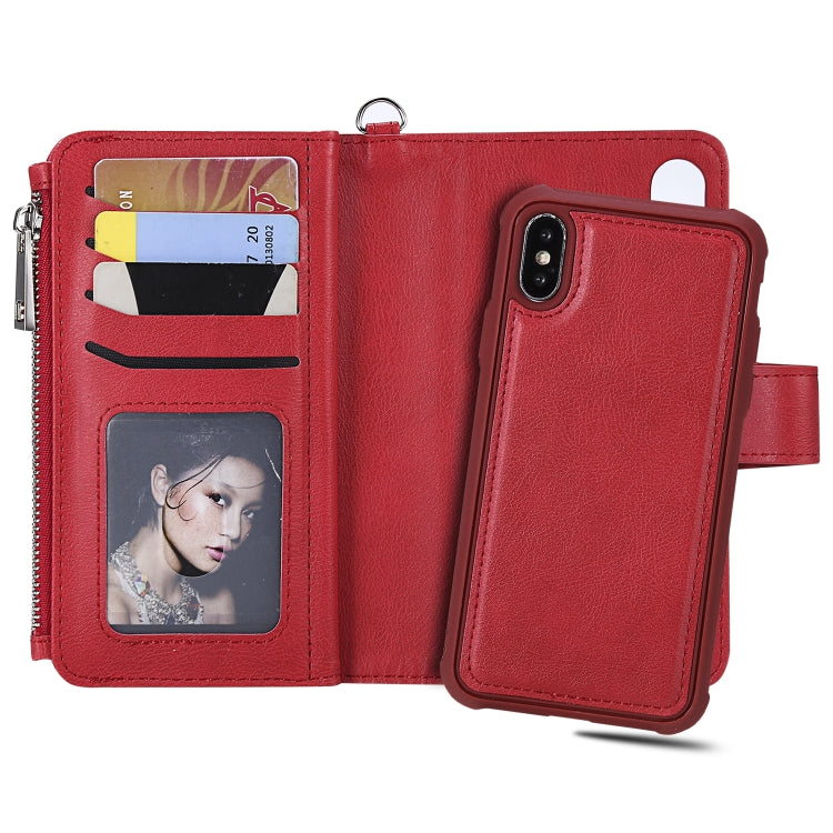 For iPhone X / XS 2 in 1 Solid Color Zipper Shockproof Protective Case with Card Slots & Bracket & Photo Holder & Wallet Function
