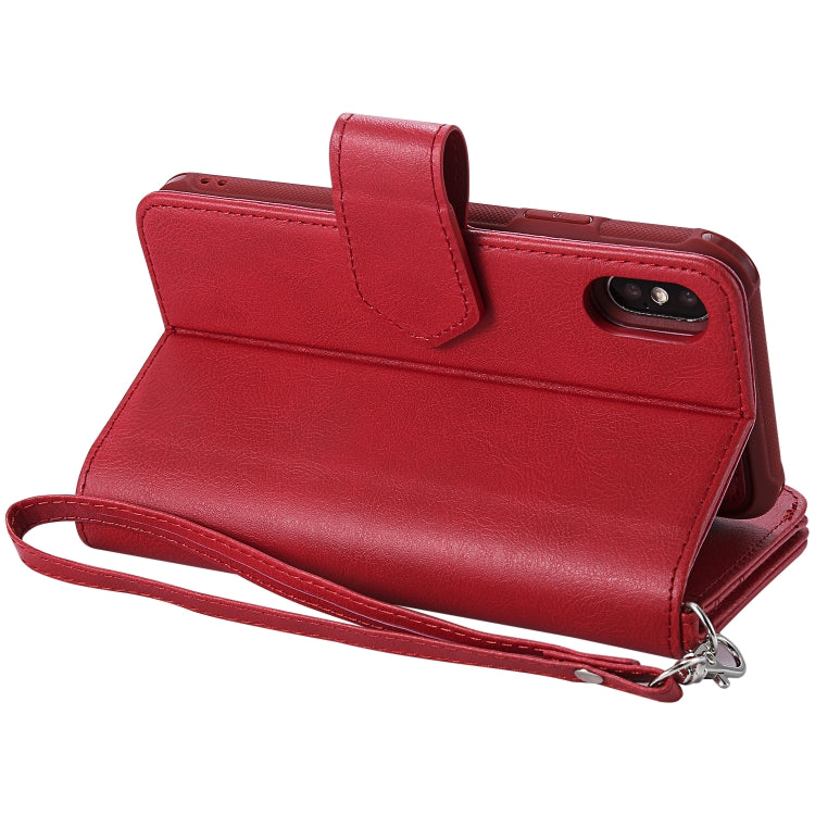 For iPhone X / XS 2 in 1 Solid Color Zipper Shockproof Protective Case with Card Slots & Bracket & Photo Holder & Wallet Function
