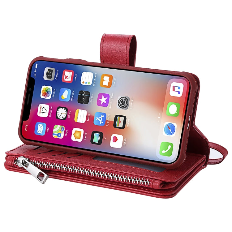 For iPhone X / XS 2 in 1 Solid Color Zipper Shockproof Protective Case with Card Slots & Bracket & Photo Holder & Wallet Function