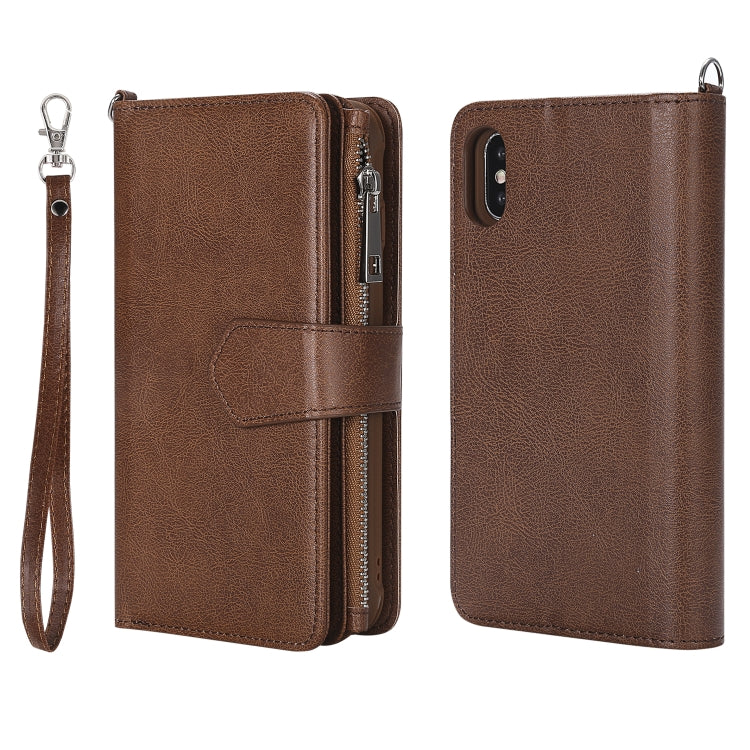 For iPhone X / XS 2 in 1 Solid Color Zipper Shockproof Protective Case with Card Slots & Bracket & Photo Holder & Wallet Function