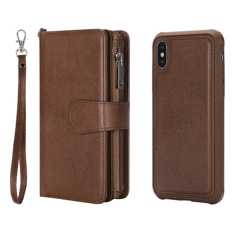 For iPhone X / XS 2 in 1 Solid Color Zipper Shockproof Protective Case with Card Slots & Bracket & Photo Holder & Wallet Function