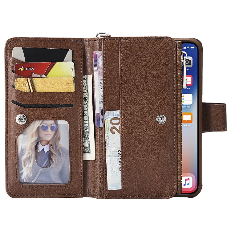 For iPhone X / XS 2 in 1 Solid Color Zipper Shockproof Protective Case with Card Slots & Bracket & Photo Holder & Wallet Function