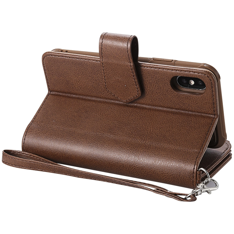 For iPhone X / XS 2 in 1 Solid Color Zipper Shockproof Protective Case with Card Slots & Bracket & Photo Holder & Wallet Function