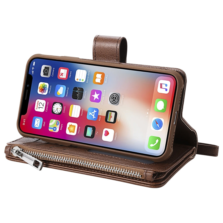 For iPhone X / XS 2 in 1 Solid Color Zipper Shockproof Protective Case with Card Slots & Bracket & Photo Holder & Wallet Function