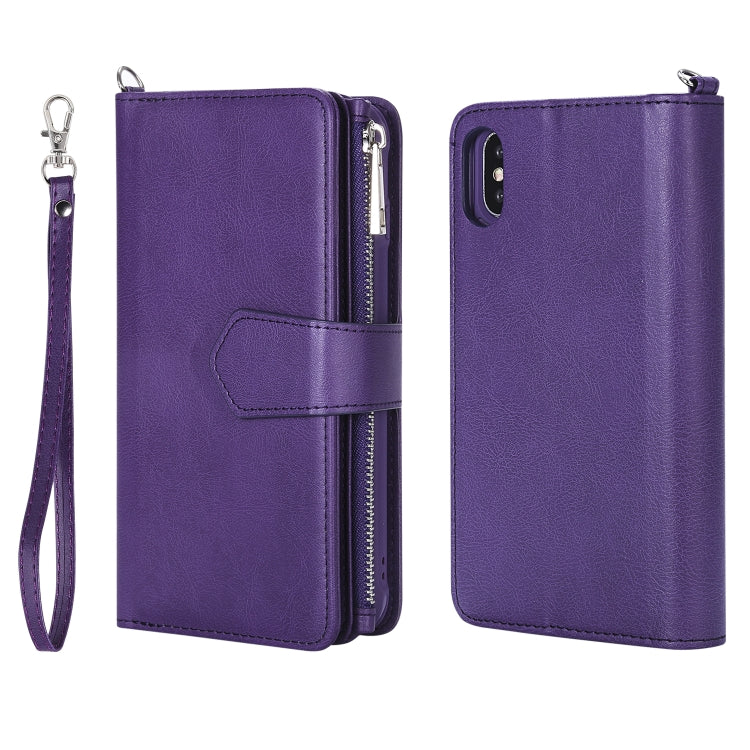 For iPhone X / XS 2 in 1 Solid Color Zipper Shockproof Protective Case with Card Slots & Bracket & Photo Holder & Wallet Function
