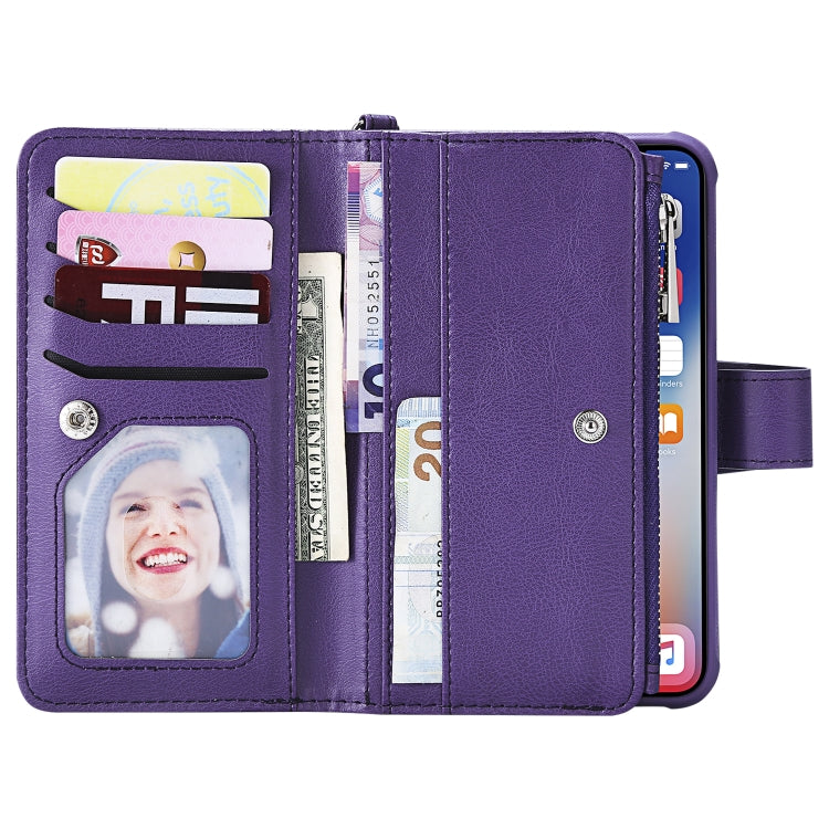 For iPhone X / XS 2 in 1 Solid Color Zipper Shockproof Protective Case with Card Slots & Bracket & Photo Holder & Wallet Function