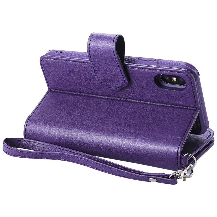 For iPhone X / XS 2 in 1 Solid Color Zipper Shockproof Protective Case with Card Slots & Bracket & Photo Holder & Wallet Function