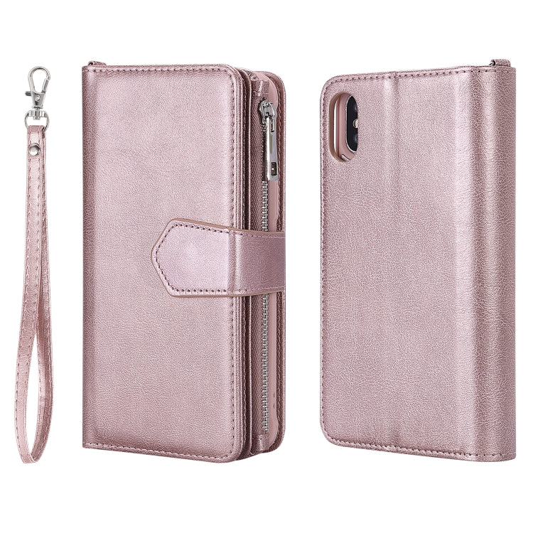 For iPhone X / XS 2 in 1 Solid Color Zipper Shockproof Protective Case with Card Slots & Bracket & Photo Holder & Wallet Function